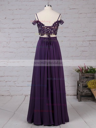 A-line V-neck Chiffon Floor-length Beading Prom Dresses #Milly020105087