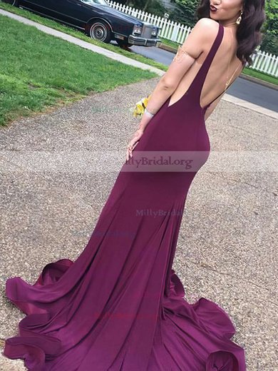 Trumpet/Mermaid V-neck Jersey Sweep Train Prom Dresses #Milly020105110
