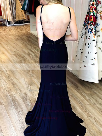 Trumpet/Mermaid V-neck Velvet Sweep Train Prom Dresses #Milly020105134