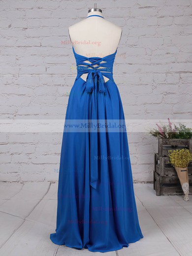 A-line Halter Chiffon Floor-length Ruffles Prom Dresses #Milly020105857