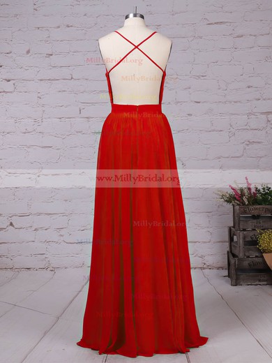 A-line V-neck Chiffon Floor-length Beading Prom Dresses #Milly020105860