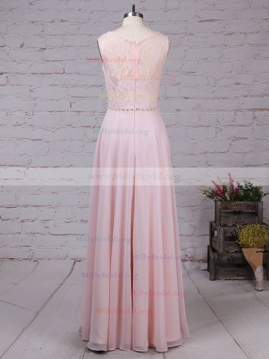 A-line Scoop Neck Lace Chiffon Floor-length Beading Prom Dresses #Milly020105877