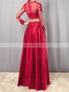 A-line Scoop Neck Satin Floor-length Appliques Lace Prom Dresses #Milly020105879