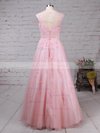 Princess Scoop Neck Tulle Floor-length Appliques Lace Prom Dresses #Milly020105893