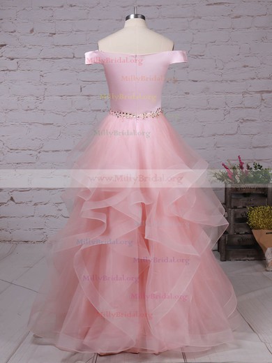 Ball Gown Off-the-shoulder Satin Organza Floor-length Beading Prom Dresses #Milly020105909
