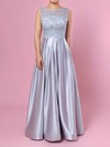 Princess Scoop Neck Lace Satin Floor-length Pockets Prom Dresses #Milly020105913