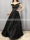 Princess Off-the-shoulder Satin Floor-length Beading Prom Dresses #Milly020105925