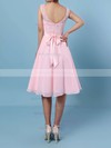 A-line Scoop Neck Lace Chiffon Knee-length Sashes / Ribbons Bridesmaid Dresses #Milly01013482