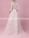 A-line Scoop Neck Lace Tulle Sweep Train Appliques Lace Wedding Dresses #Milly00023134