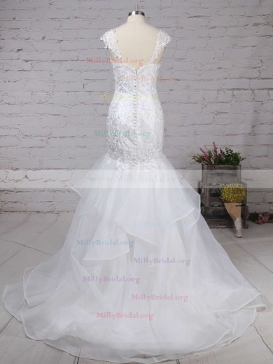 Trumpet/Mermaid Sweetheart Organza Sweep Train Appliques Lace Wedding Dresses #Milly00023180