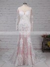 Trumpet/Mermaid Scoop Neck Tulle Sweep Train Appliques Lace Wedding Dresses #Milly00023183