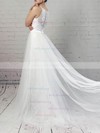 A-line Scoop Neck Lace Tulle Sweep Train Appliques Lace Wedding Dresses #Milly00023184