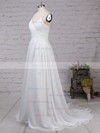 A-line V-neck Chiffon Sweep Train Ruched Wedding Dresses #Milly00023199
