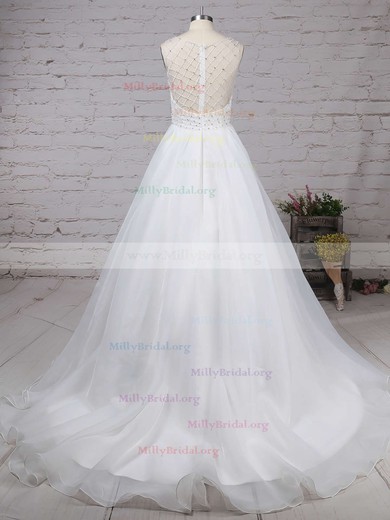 Ball Gown V-neck Organza Tulle Sweep Train Beading Wedding Dresses #Milly00023224