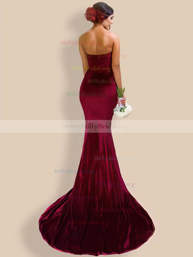 Trumpet/Mermaid V-neck Velvet Sweep Train Prom Dresses #Milly020106138
