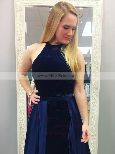 A-line Halter Satin Velvet Detachable Sashes / Ribbons Prom Dresses #Milly020106154