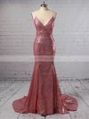 Trumpet/Mermaid V-neck Sequined Sweep Train Prom Dresses #Milly020106169