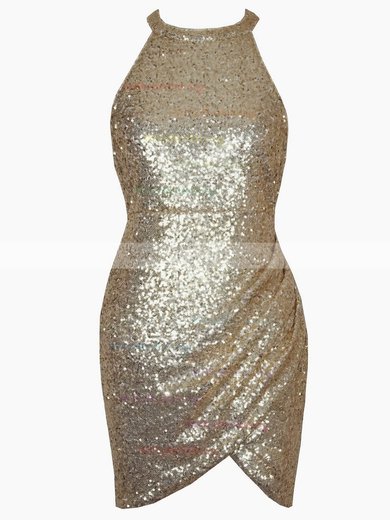 Sheath/Column Halter Sequined Short/Mini Prom Dresses #Milly020106190