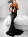 Trumpet/Mermaid V-neck Sequined Sweep Train Prom Dresses #Milly020106196