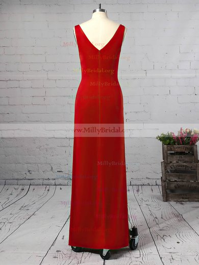 Sheath/Column V-neck Jersey Ankle-length Split Front Prom Dresses #Milly020106254