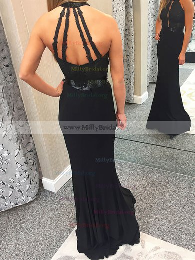 Sheath/Column Scoop Neck Jersey Floor-length Appliques Lace Prom Dresses #Milly020106270
