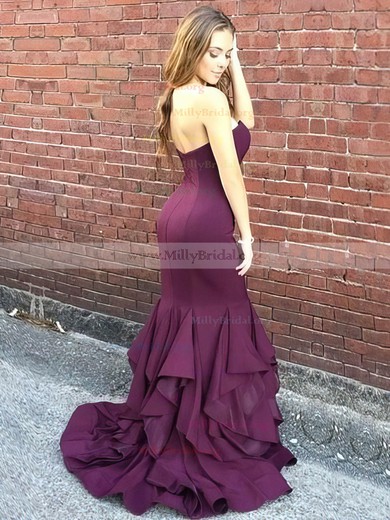 Trumpet/Mermaid Sweetheart Silk-like Satin Sweep Train Cascading Ruffles Prom Dresses #Milly020106273