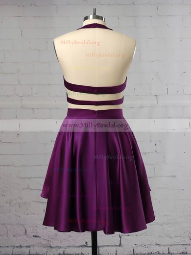 A-line Scoop Neck Satin Velvet Short/Mini Tiered Prom Dresses #Milly020106287
