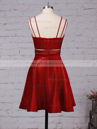 A-line V-neck Satin Short/Mini Pockets Prom Dresses #Milly020106288