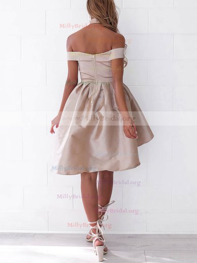 A-line Off-the-shoulder Satin Asymmetrical Ruffles Prom Dresses #Milly020106345