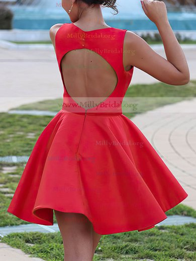 A-line V-neck Satin Short/Mini Ruffles Prom Dresses #Milly020106370