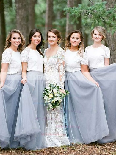 A-line Scoop Neck Tulle Floor-length Lace Bridesmaid Dresses #Milly01013688