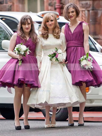 Ball Gown V-neck Organza Knee-length Ruffles Bridesmaid Dresses #Milly01013697