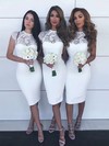 Sheath/Column Scoop Neck Silk-like Satin Knee-length Lace Bridesmaid Dresses #Milly01013725