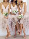 A-line V-neck Lace Tea-length Bridesmaid Dresses #Milly01013596