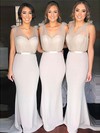 Trumpet/Mermaid V-neck Tulle Stretch Crepe Sweep Train Sashes / Ribbons Bridesmaid Dresses #Milly01013603