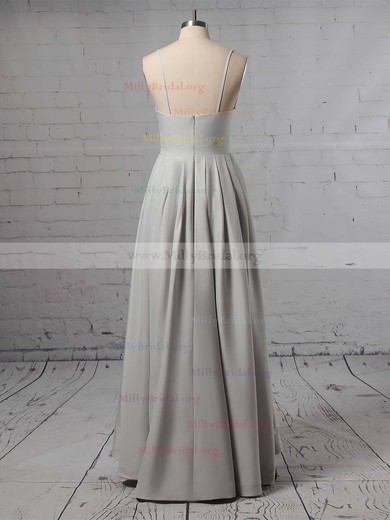 A-line V-neck Satin Asymmetrical Split Front Bridesmaid Dresses #Milly01013627