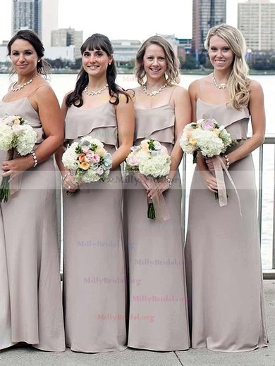 A-line Scoop Neck Chiffon Sweep Train Ruffles Bridesmaid Dresses #Milly01013661