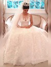 Ball Gown Scoop Neck Lace Court Train Appliques Lace Wedding Dresses #Milly00023341