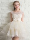 Wholesale Scoop Neck Lace Tulle with Bow Short/Mini Bridesmaid Dresses #Milly010020102158