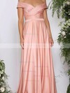 A-line Off-the-shoulder Silk-like Satin Sweep Train Ruffles Bridesmaid Dresses #Milly010020105737
