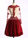 Gorgeous Elastic Woven Satin Tulle Appliques Lace Burgundy Short/Mini Long Sleeve Bridesmaid Dresses #Milly01002016430