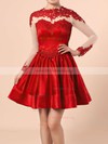 Gorgeous Elastic Woven Satin Tulle Appliques Lace Burgundy Short/Mini Long Sleeve Bridesmaid Dresses #Milly01002016430