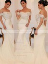 Trumpet/Mermaid Off-the-shoulder Sequined Silk-like Satin Sweep Train Ruffles Bridesmaid Dresses #Milly01013743
