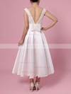 Princess Scoop Neck Satin Tea-length Bow Wedding Dresses #Milly00023269