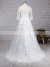Princess Scoop Neck Tulle Sweep Train Appliques Lace Wedding Dresses #Milly00023162