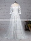 Princess Scoop Neck Tulle Sweep Train Appliques Lace Wedding Dresses #Milly00023162
