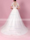 Ball Gown Scoop Neck Tulle Sweep Train Appliques Lace Wedding Dresses #Milly00023225