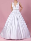 Ball Gown V-neck Satin Court Train Beading Wedding Dresses #Milly00023311