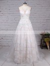 Princess Scoop Neck Lace Tulle Sweep Train Appliques Lace Wedding Dresses #Milly00023159