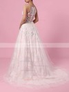 Princess Scoop Neck Lace Tulle Sweep Train Appliques Lace Wedding Dresses #Milly00023159